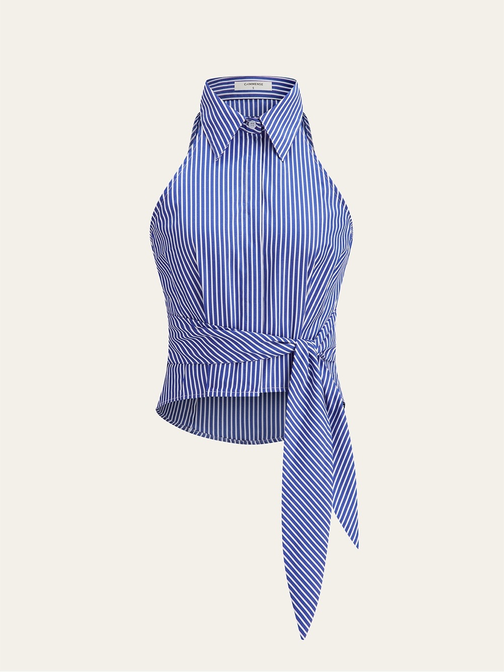 Striped Tie-Waist Crop Top blue and white